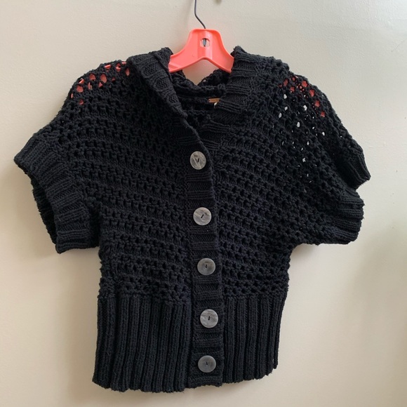 Free People Sweaters - Free People black open crochet sweater hoodie M